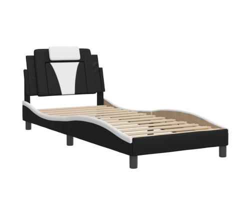 Estructura de cama con cabecero cuero sintético negro y blanco