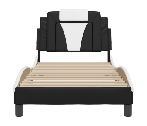 Estructura de cama con cabecero cuero sintético negro y blanco