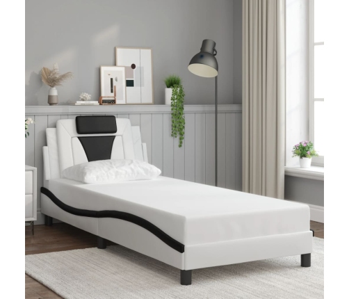 vidaXL Estructura cama cabecero cuero sintético blanco negro 90x200 cm