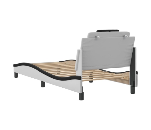 vidaXL Estructura cama cabecero cuero sintético blanco negro 90x200 cm