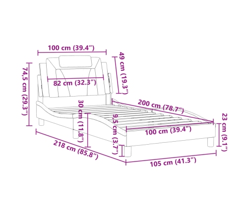 Estructura cama sin colchón cuero sintético capuchino 100x200cm