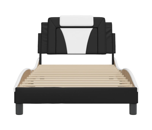 Estructura de cama con cabecero cuero sintético negro y blanco