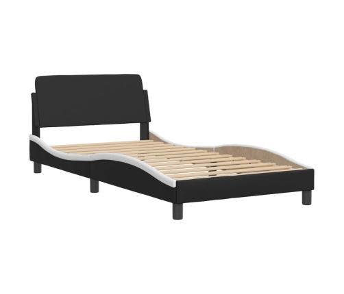 Estructura de cama con cabecero cuero sintético negro y blanco