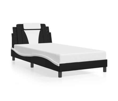 Estructura de cama con cabecero cuero sintético negro y blanco