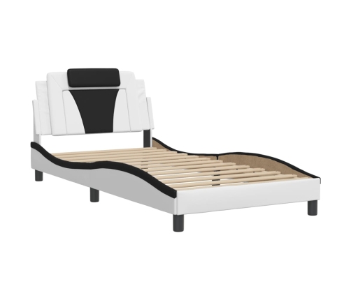 Estructura de cama con cabecero cuero sintético blanco y negro