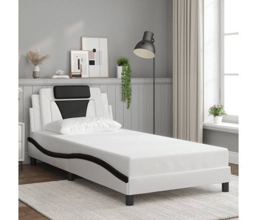 Estructura de cama con cabecero cuero sintético blanco y negro