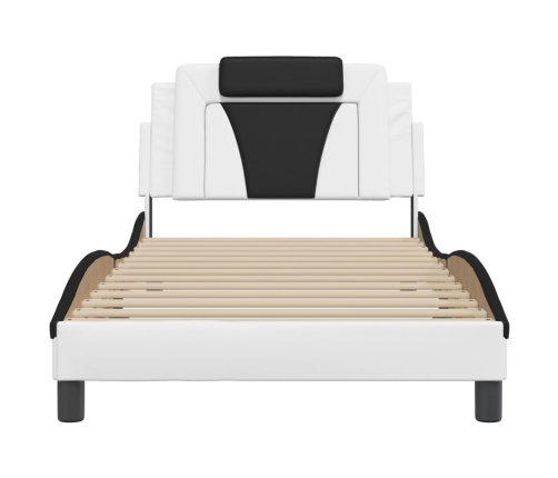 Estructura de cama con cabecero cuero sintético blanco y negro