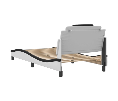 Estructura de cama con cabecero cuero sintético blanco y negro