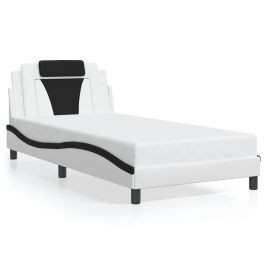 Estructura de cama con cabecero cuero sintético blanco y negro