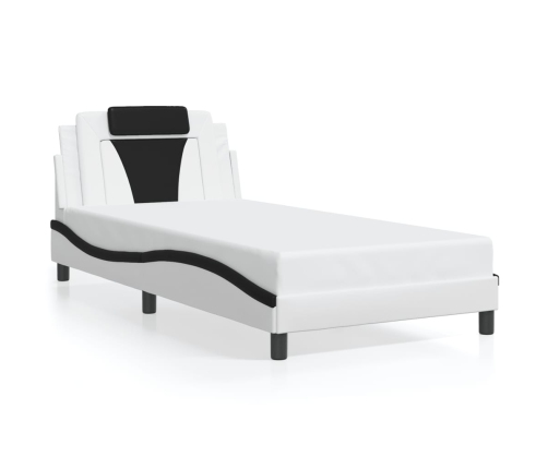 Estructura de cama con cabecero cuero sintético blanco y negro