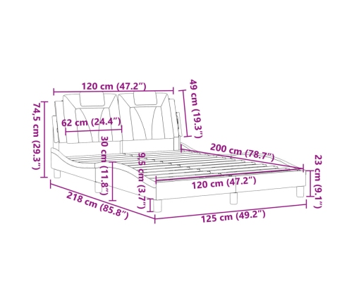 Estructura cama sin colchón cuero sintético capuchino 120x200cm