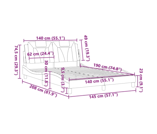 Estructura cama sin colchón cuero sintético capuchino 140x190cm