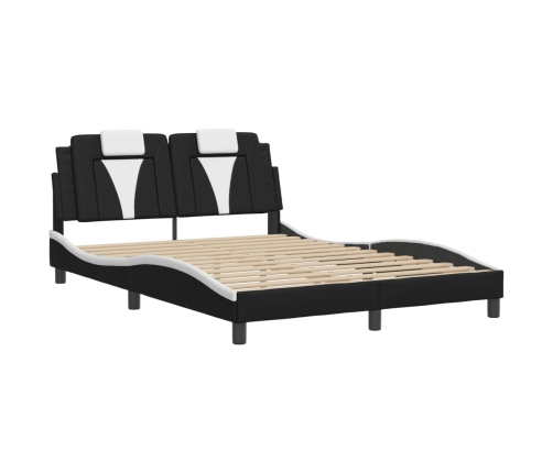 Estructura de cama con cabecero cuero sintético negro y blanco