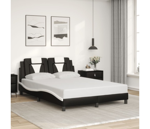 Estructura de cama con cabecero cuero sintético negro y blanco