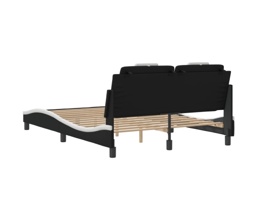 Estructura de cama con cabecero cuero sintético negro y blanco