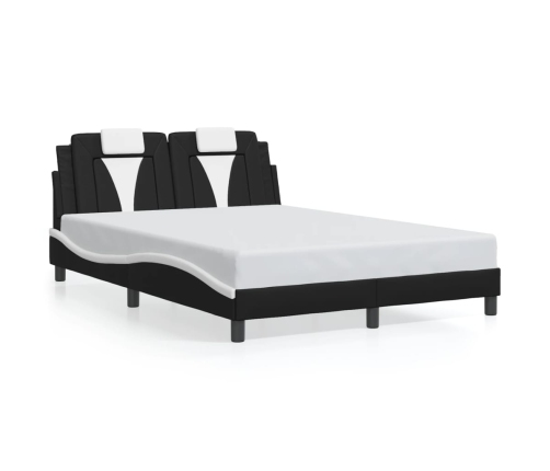 Estructura de cama con cabecero cuero sintético negro y blanco