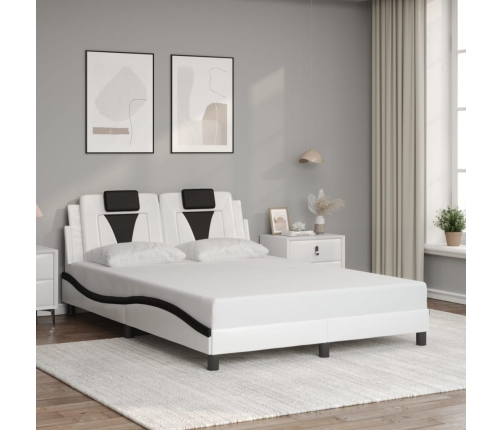 vidaXL Estructura de cama con cabecero cuero sintético blanco y negro