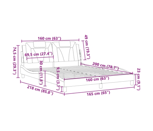 Estructura de cama sin colchón cuero sintético blanco 160x200cm