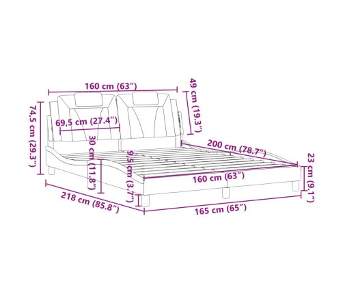 vidaXL Estructura de cama con cabecero cuero sintético gris 160x200cm