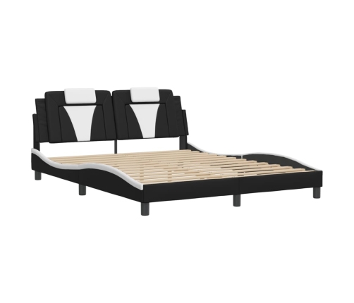 Estructura cama cabecero cuero sintético negro blanco 160x200cm