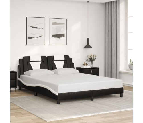 Estructura cama cabecero cuero sintético negro blanco 160x200cm