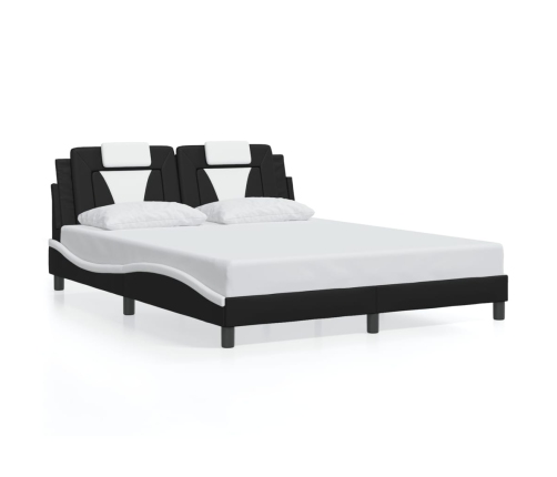 Estructura cama cabecero cuero sintético negro blanco 160x200cm