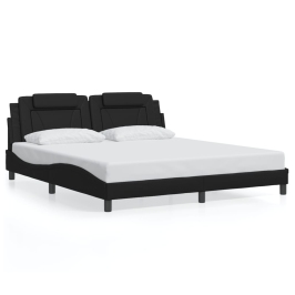 Estructura de cama sin colchón cuero sintético negro 180x200 cm