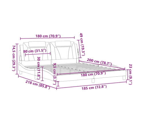 Estructura de cama sin colchón cuero sintético marrón 180x200cm