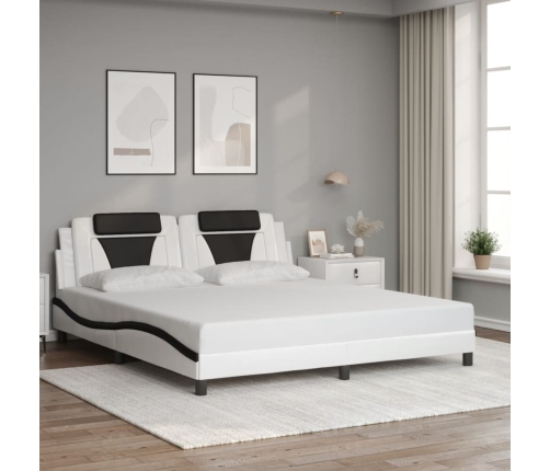 Estructura de cama con cabecero cuero sintético blanco y negro