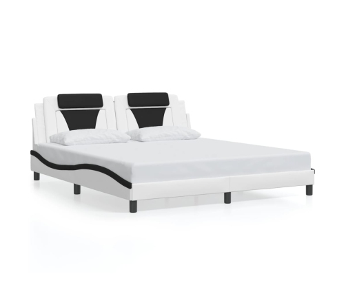 Estructura de cama con cabecero cuero sintético blanco y negro