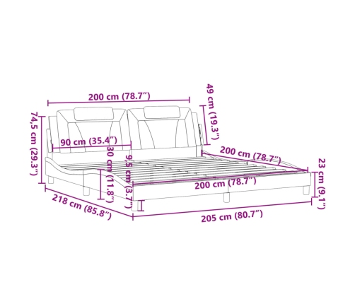 Estructura de cama sin colchón cuero sintético gris 200x200 cm