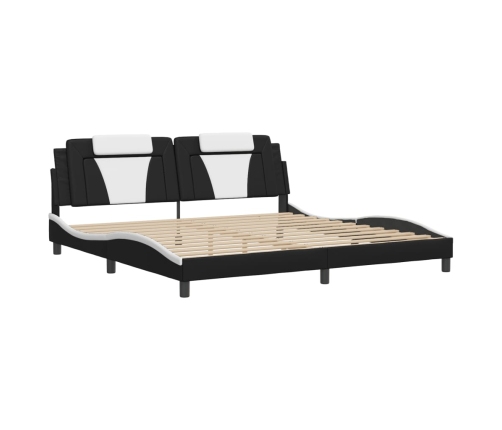 Cama sin colchón cuero sintético negro blanco 200x200 cm