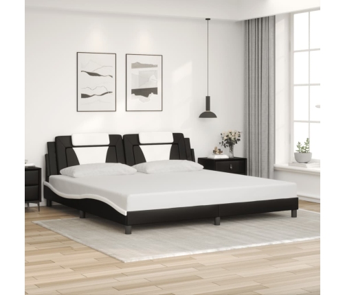 Cama sin colchón cuero sintético negro blanco 200x200 cm