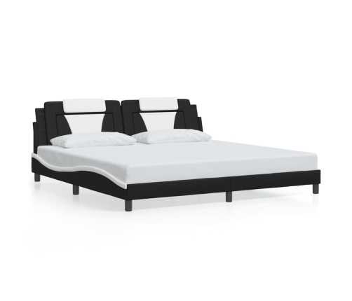 Cama sin colchón cuero sintético negro blanco 200x200 cm