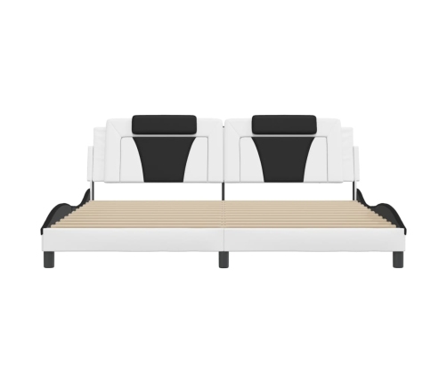 Cama sin colchón cuero sintético blanco negro 200x200 cm