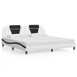 Cama sin colchón cuero sintético blanco negro 200x200 cm