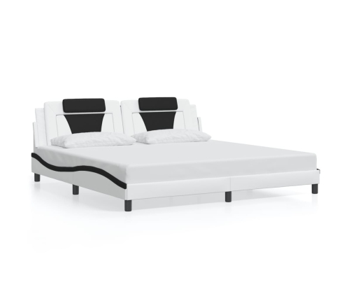 Cama sin colchón cuero sintético blanco negro 200x200 cm
