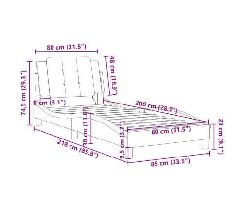 vidaXL Estructura de cama con cabecero cuero sintético marrón 80x200cm