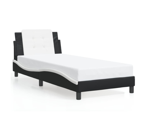 Cama con cabecero cuero sintético negro y blanco 80x200 cm