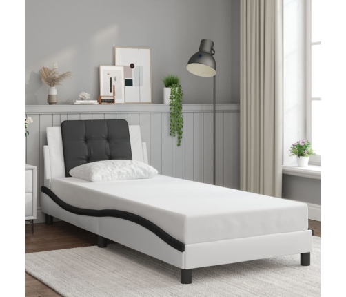 Cama con cabecero cuero sintético blanco y negro 80x200 cm