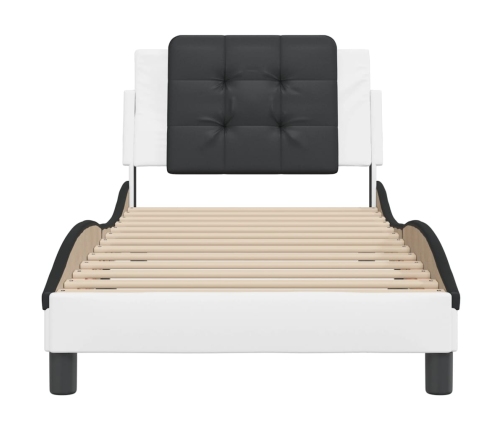 Cama con cabecero cuero sintético blanco y negro 80x200 cm