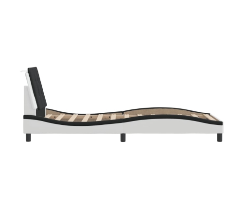 Cama con cabecero cuero sintético blanco y negro 80x200 cm