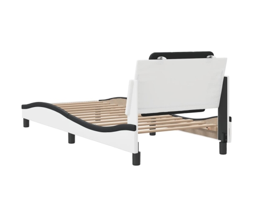 Cama con cabecero cuero sintético blanco y negro 80x200 cm