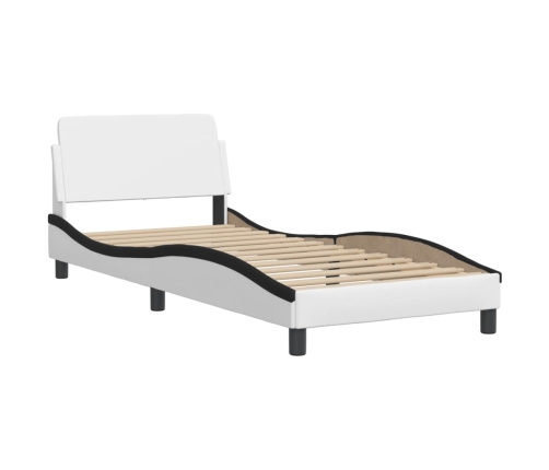 Cama con cabecero cuero sintético blanco y negro 80x200 cm