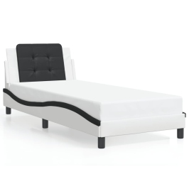 Cama con cabecero cuero sintético blanco y negro 80x200 cm