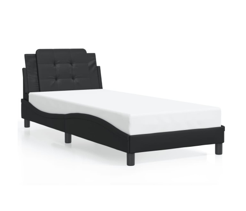 Estructura de cama sin colchón cuero sintético negro 90x190 cm