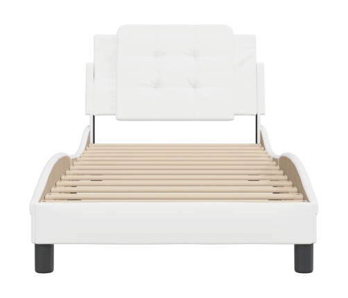 Estructura de cama sin colchón cuero sintético blanco 90x190 cm