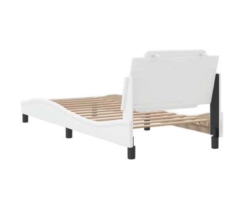 Estructura de cama sin colchón cuero sintético blanco 90x190 cm