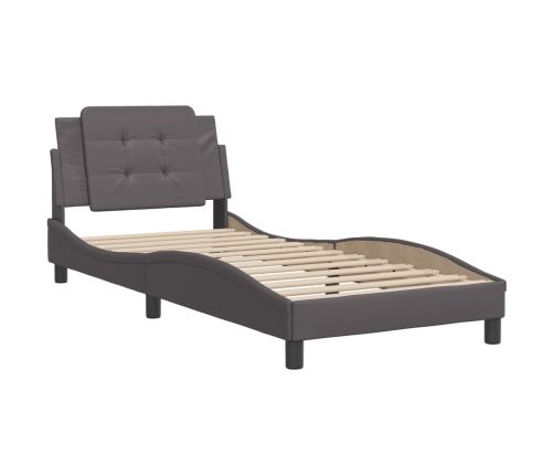 vidaXL Estructura de cama con cabecero cuero sintético gris 90x190 cm