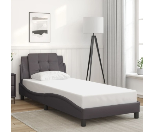 vidaXL Estructura de cama con cabecero cuero sintético gris 90x190 cm